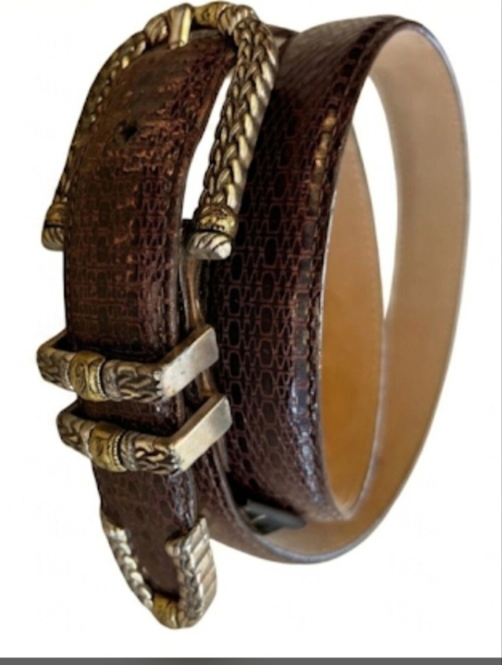 Brighton Silver Gold Two-Tone Hardware Brown Croc Leather Belt Size 32 B6008